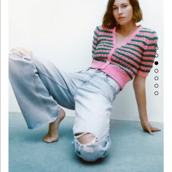 BLOGGER'S FAVE! Zara Striped Knit Jacket Button Up Sweater Pink Green NWT - Picture 8 of 12